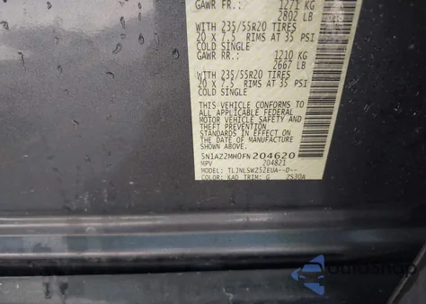 2015 Nissan Murano Platinum z USA, uszkodzony, nr VIN 5N1AZ2MH0FN204620